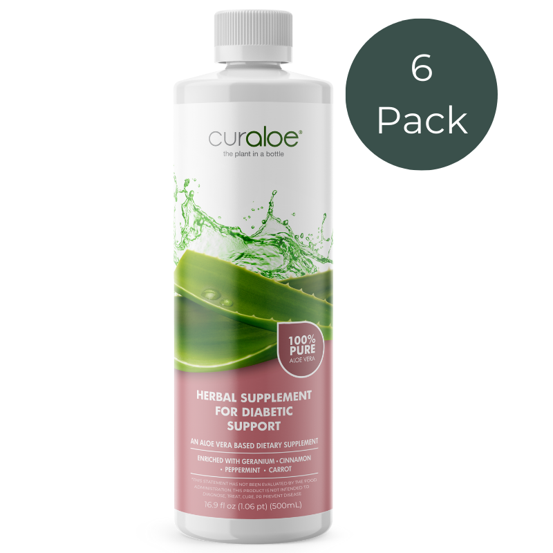 Curaloe Diabetic Support Supplement with 95% Aloe Vera Juice for blood sugar control 6 pack
