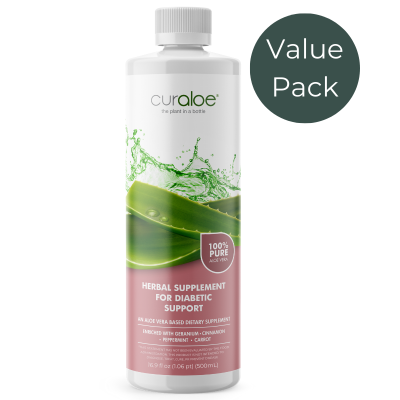 Curaloe Diabetic Support Supplement with 95% Aloe Vera Juice for blood sugar control